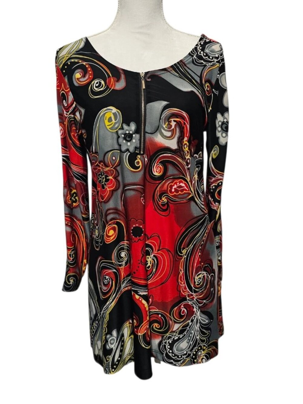 Isabel XL Multicolor Graphic Print Tunic Top Zipper Pullover